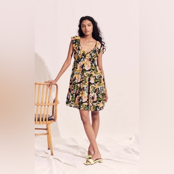 SAYLOR Dresses & Skirts - SAYLOR Karalyn Dress Babydoll Tropical Floral Ruffle Mini Dress Size Large